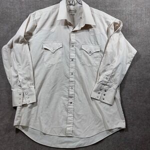 Sheplers Western Snap Front Long Sleeve Shirt Cream Pearl Snaps Size 17-33